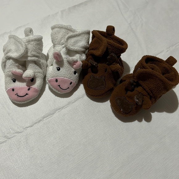 Hudson Baby Shoes Two Pairs Of Baby Booties Slippers Unicorn Moose Poshmark